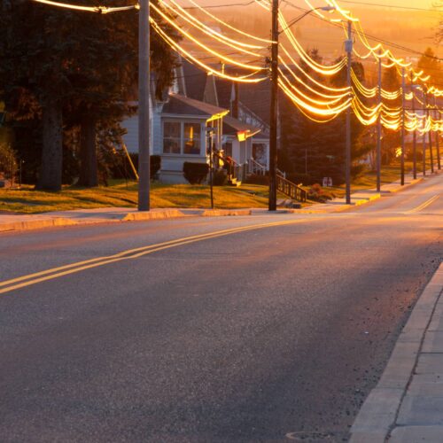 street view at sunset