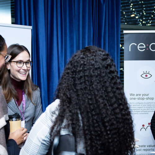 Re:CO CEO Jennifer Wilson and COO Eric Bloom speak to private equity professionals at the Responsible Investment Forum in London in November 2022.